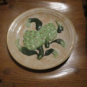 Vintage 1998 3D Hand Painted Hanging Ceramic Plate Artichoke Raised Texture